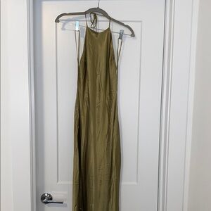 Elegant Olive Green Halter Dress